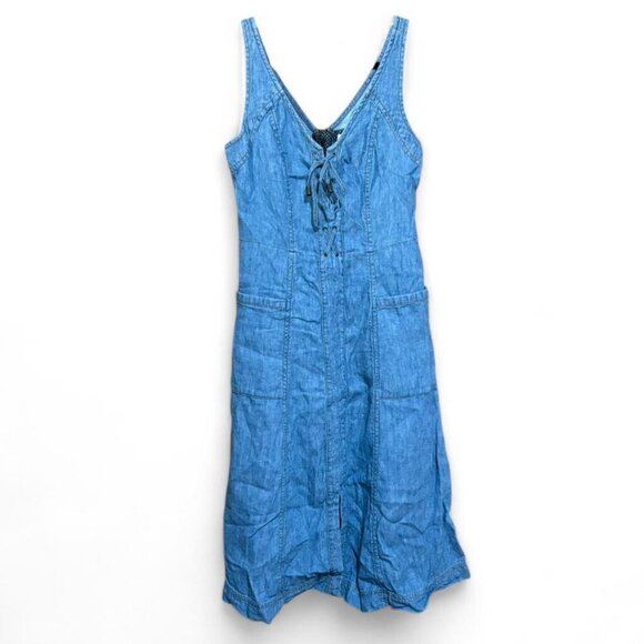 Holding Horses Anthropologie atoll lace up midi dress linen cotton blend Size 4 - Picture 2 of 8